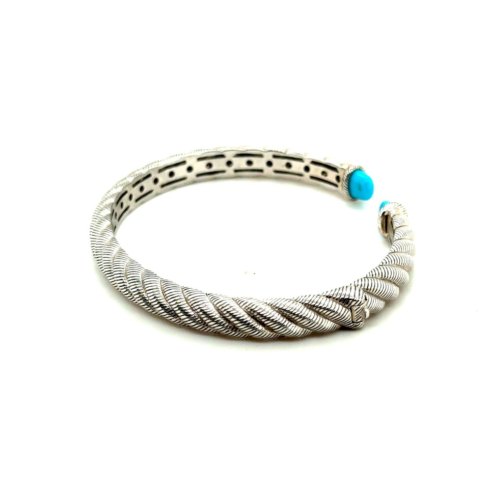 Judith Ripka 925 Sterling Silver Turquoise Twisted Cable Cuff Bracelet Bangle - Picture 7 of 11